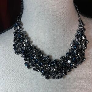 Talbots Dark Blue & Silver Rhinestone Necklace